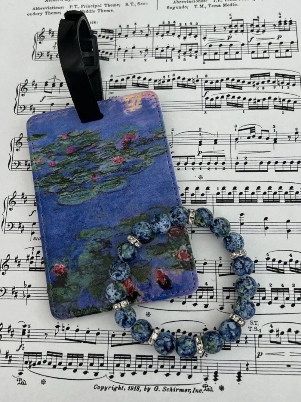 Rare-inspired by Monet Water Lilies luggage Tag & Van Gogh Starry Night bracelet
